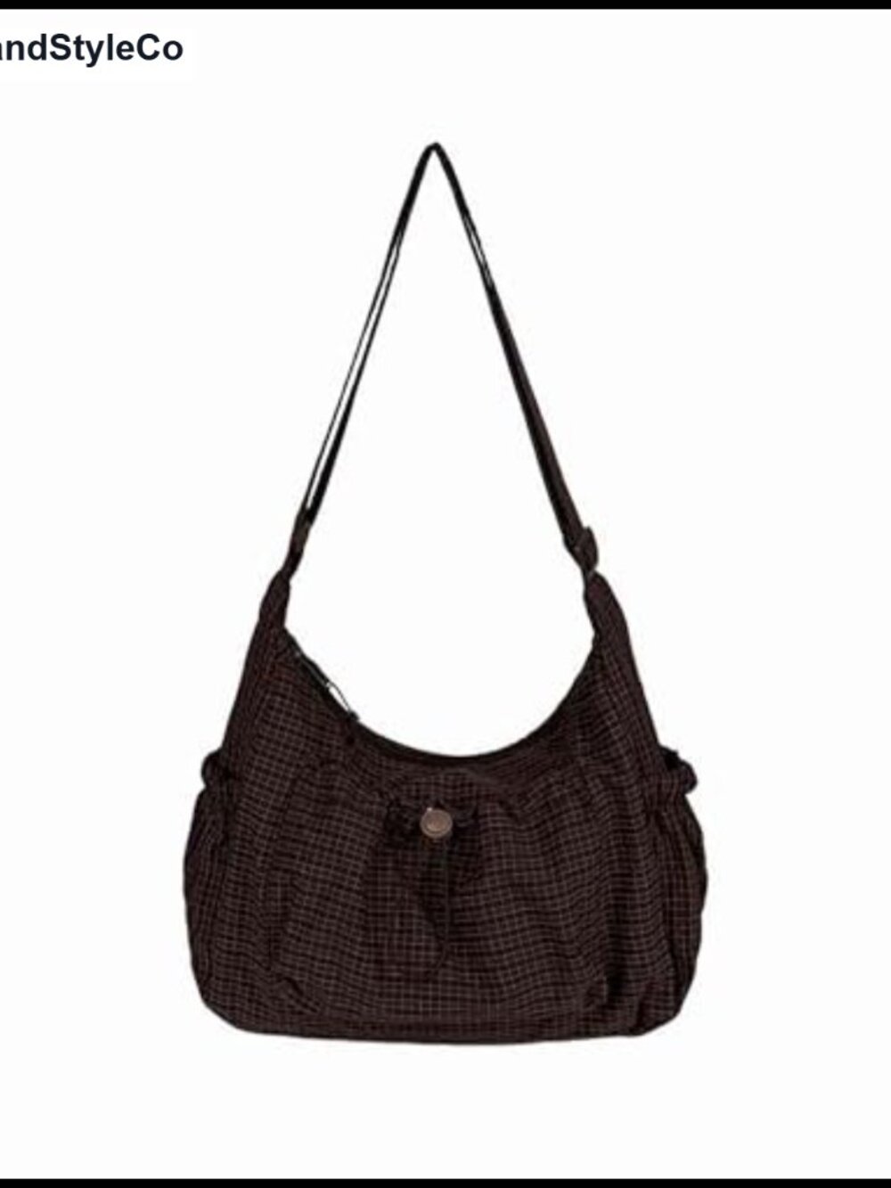 Nylon Slouchy Hobo Crossbody Bag with Plaid Print, Adjustable Strap, Large